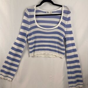 Hollister Blue and White Knit Top